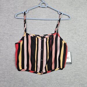 Volcom Danger Inside Cami Crop Top XS Striped Button Front NWT
